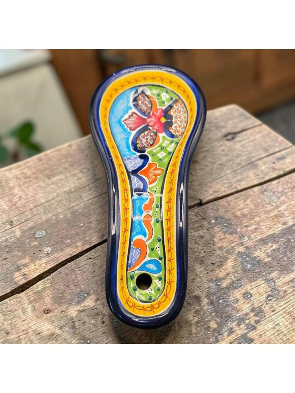 Hand-Painted Ceramic Spoon Rest Floral Talavera Design Talavera Del Carmen